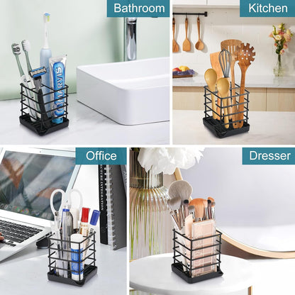 Toothbrush Holders for Bathroom,Black,Stainless Steel,Detachable,Tray,3 Slot