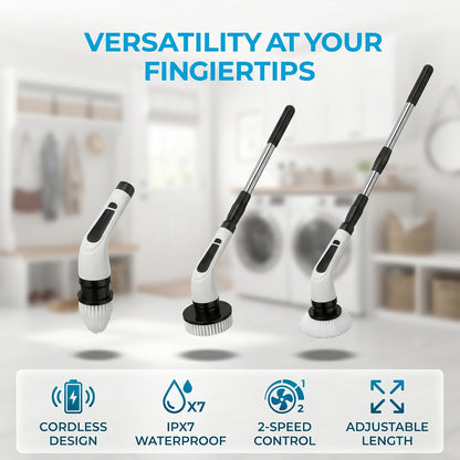 Electric Spin Scrubber - Ditch the Scrubbing! Long Handle Shower Scrubber with 9 Replaceable Heads & 2 Speed Cordless Brush in Modern White!