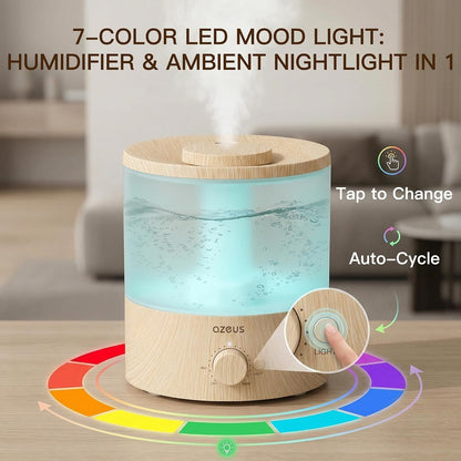 AZEUS SK7620 1.8L Ultrasonic Humidifier with 7 Color Night Light, Cool Mist Humidifier with Adjustable Output, Quiet Operation & Auto Shut-Off for Home and Office