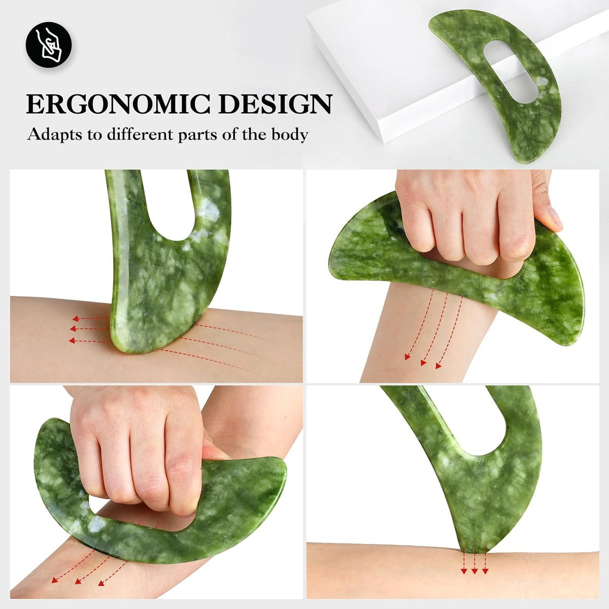 Jade Stone Gua Sha Massage Tool Large Guasha Board with Handle Muscle Scraping Massage Tools Body Sculpting Anti Cellulite Spa Acupuncture Tools for Back Neck Leg Massage, Lymphatic Drainage