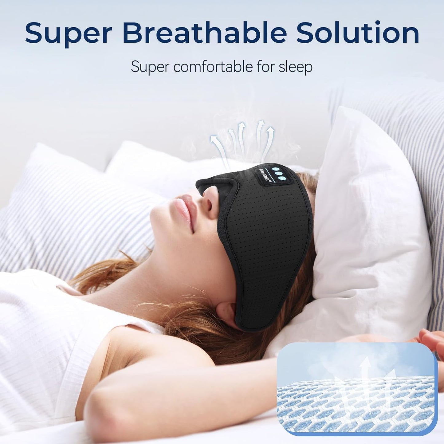 Sleep Eye Mask Bluetooth Headphones - 3D Contoured Zero Pressure Sleeping Masks 100% Blackout Eye Cover Breathable Sleeping Mask for Side Sleepers Wireless Earphone Ear Muff Headband Women Men Gift