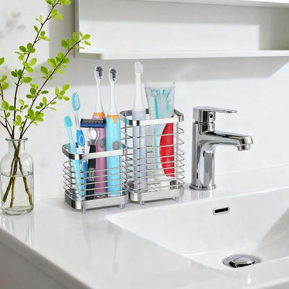 Toothbrush Holders for Bathrooms, 4 Slots Metal Tooth Brushing Organizer | Rustproof Electric Tooth Brush Toothpaste Holder with Drainage for Bathroom Countertop, White