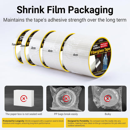 Strapping Tape, Filament Fiberglass Reinforced Packing Tape | Heavy Duty Transparent Self-Adhesive Reinforced Mesh for Widely Applicable (2cm x 65.5Ft)