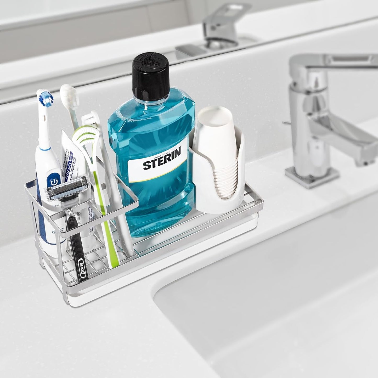Toothbrush Holders Toothpaste Organizer Bathroom Accessories, Matte Black | Carbon Steel, 4 Slots, Removable Drip Tray, Easy to Clean, Electric Toothbrush Storage, for Countertop, Shower, Sink