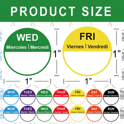 7 Days of The Week Labels 1 Inch Color Coding Food Rotation Labels - Self Adhesive Mon, Tue, Wed, Thurs, Fri, Sat Sun Day Label 700 Pcs