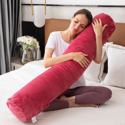 1 MIDDLE ONE Body Pillow for Adults, Bolster Pillow with Removable Velvet Cover, Long Round Cervical Roll Pillow, 35 x 7.87 Inches, Blue