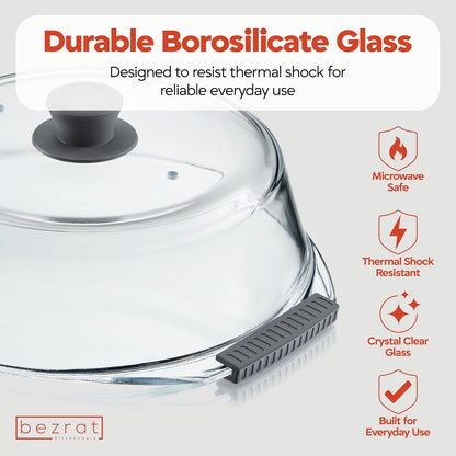 Bezrat Glass Microwave Cover with Silicone Knob and Handles, Splatter Guard Lid, BPA Free, Dishwasher Safe (Black)
