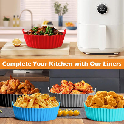 8 Inch Square Silicone Air Fryer Liners (2 Pack) Pink & Grey Reusable Non-Stick Inserts with Handles for Mess-Free Cooking & Heat Resistance – For Airfryer Ninja COSORI Instant Vortex & More