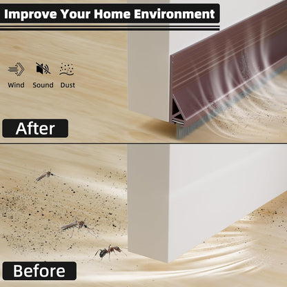 Esufeir 39” Under Door Draft Stopper with Brush,Black | Bottom of Door Sweeps for Exterior & Interior,Gap Filler Sound Blocker Seal Strip,Draft Guard Dust Stopper