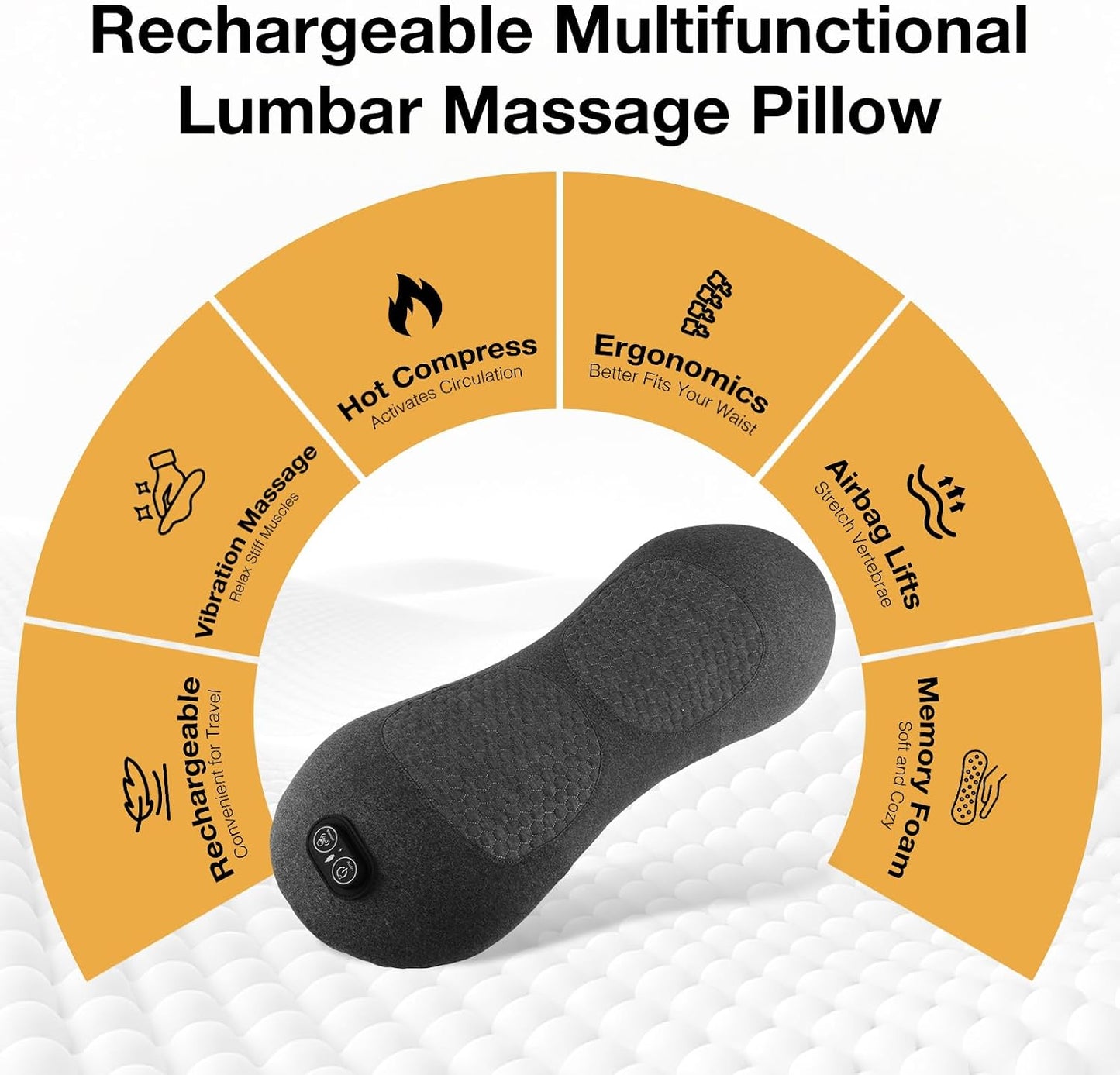 Upgraded 3-in-1 Portable Lumbar Pillow for Back Relief, Smooth Spine Triple Fusion Back Massager with Stretch, Vibration & Heat for Deep Relaxation on Bed, Sofa & Car