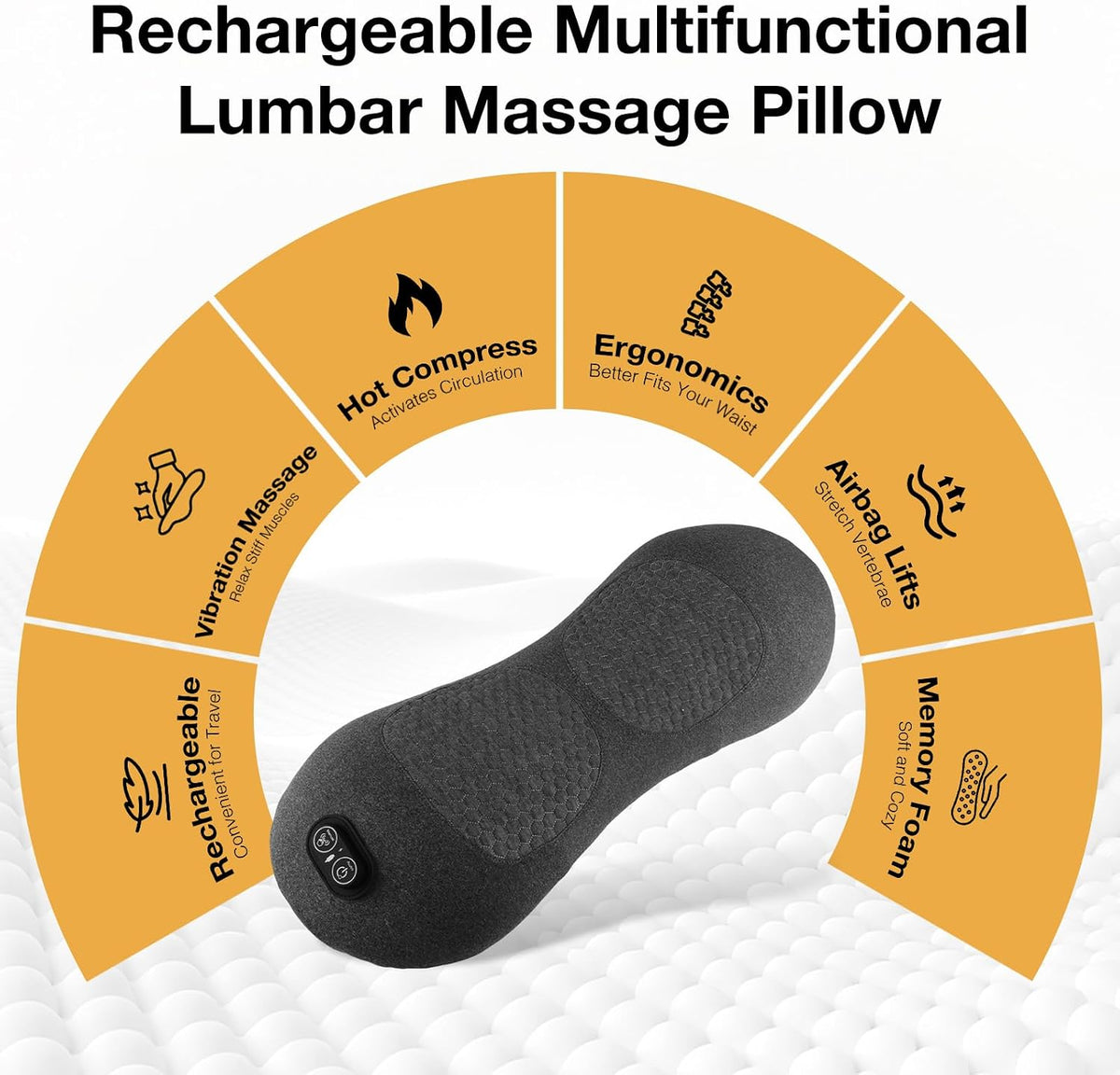 Upgraded 3-in-1 Portable Lumbar Pillow for Back Relief, Smooth Spine Triple Fusion Back Massager with Stretch, Vibration & Heat for Deep Relaxation on Bed, Sofa & Car