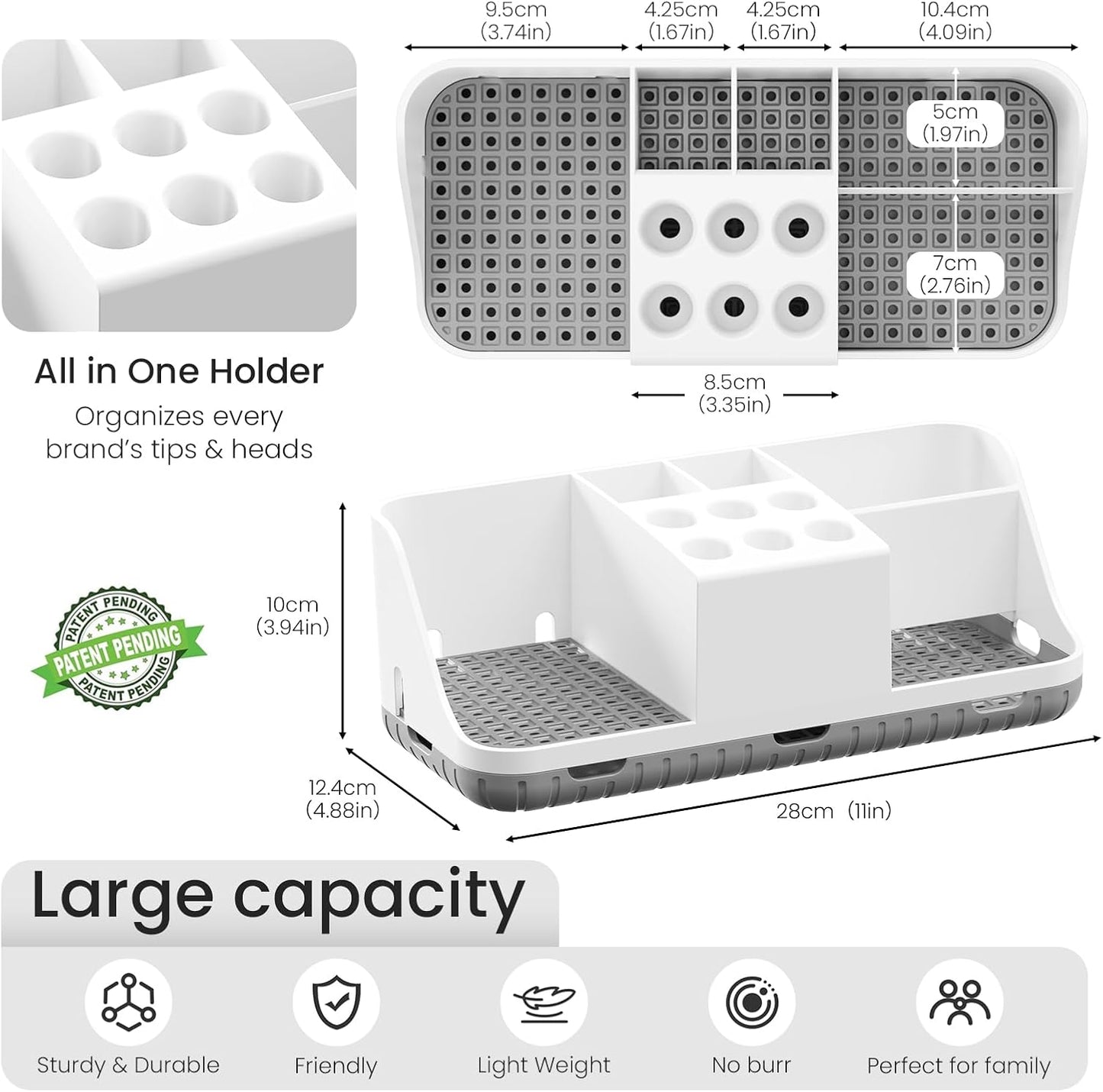 Boperzi Electric Toothbrush Holders with Cord Slots: Detachable Toothbrush and Toothpaste Holders, Large Tooth Brush Storage Caddy Set Drainage, Anti-Slip Bathroom Counter Organizer for Family, Kids