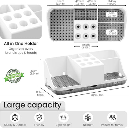 Boperzi Electric Toothbrush Holders with Cord Slots: Detachable Toothbrush and Toothpaste Holders, Large Tooth Brush Storage Caddy Set Drainage, Anti-Slip Bathroom Counter Organizer for Family, Kids