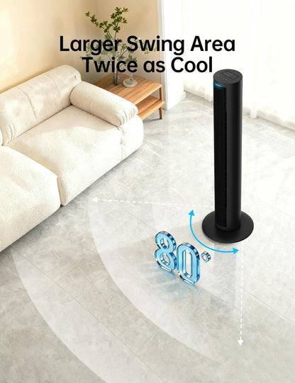 PHILODECO Tower Fan For Bedroom, 40 Inch Bladeless Fan, 80 ° Oscillating Fan, Silent Floor Fan With Remote Control Led, 4-Speed Multiple Modes, 7h Timer, Large Air Outlet