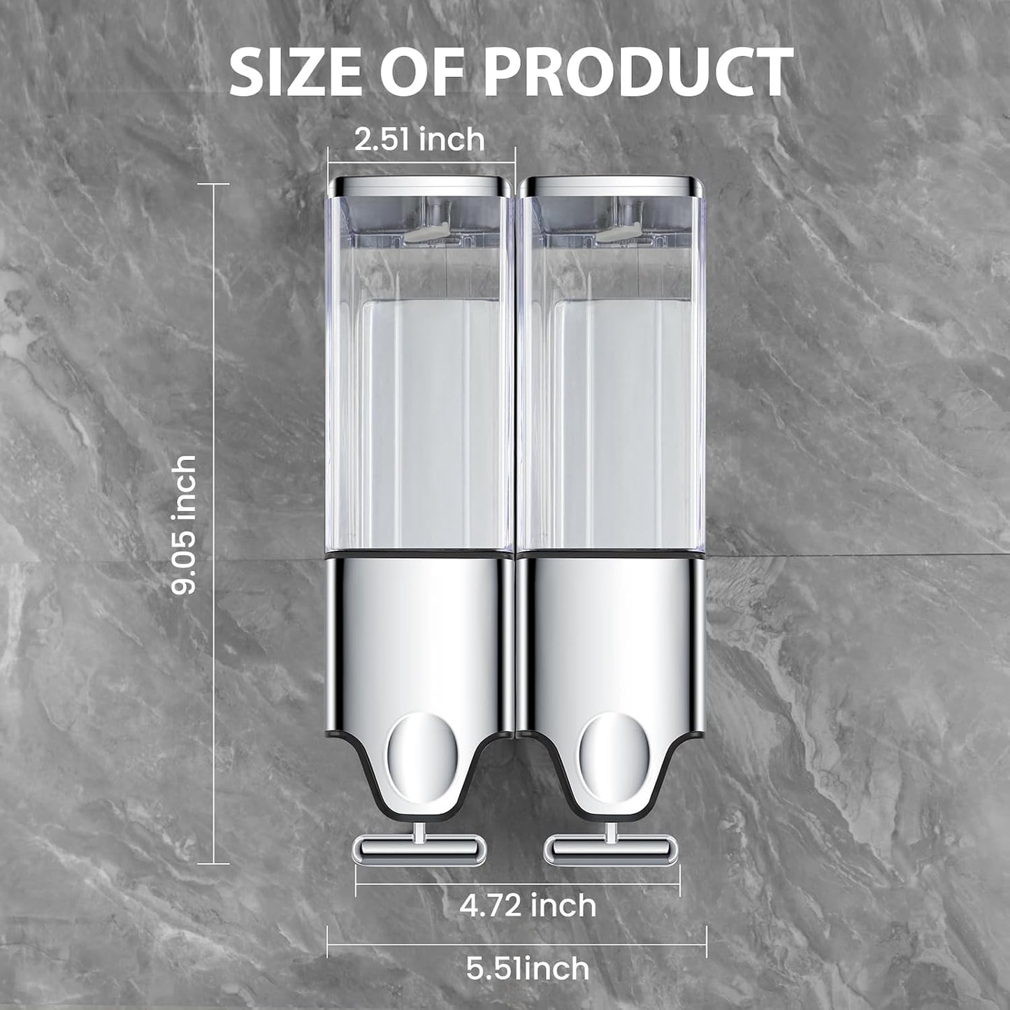 EHORIA Shampoo and Conditioner Dispenser, Shower Soap Dispenser | Shower Dispenser 3 Chamber No Drill, Wall Mounted Refillable Bottles, Shower Accessories for Bathroom, RV&Hotel,18.6oz 3 in 1