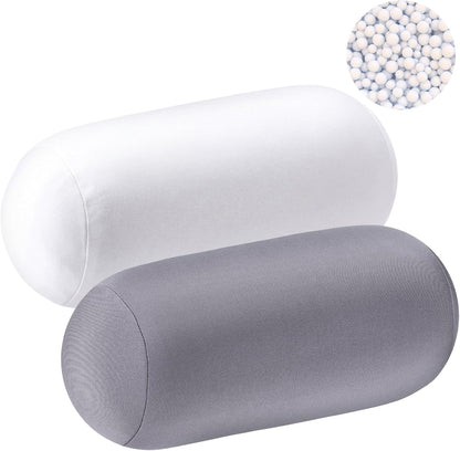 Geelin 2 Pcs Microbead Roll Pillow 11.8 x 6.3 Inch Soft Pillow Bolster Cylindrical Pillow Microbead Pillows for Sleeping Home Travel Neck Head Back Support Rest (Violet, Black)