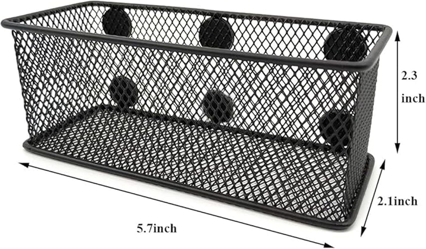 Magnetic Pencil Holder Set of 3 - Black Wire Mesh Storage Baskets Organizer with Strong Magnets - Perfect for Whiteboard, Refrigerator and Locker Accessories