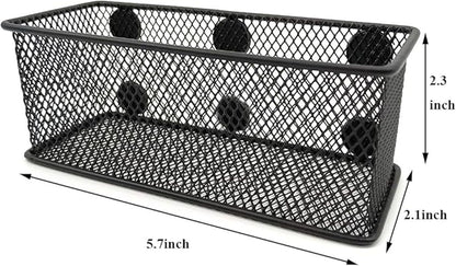 Magnetic Pencil Holder Set of 3 - Black Wire Mesh Storage Baskets Organizer with Strong Magnets - Perfect for Whiteboard, Refrigerator and Locker Accessories