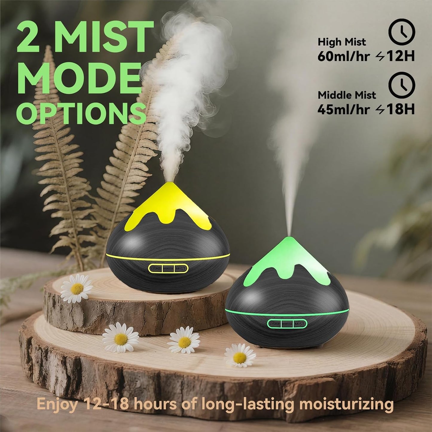 500ML Essential Oil Diffuser, Aromatherapy Diffuser with Remote Control, Multifunctional Air Diffusers for Home Office Room, Fragrance Aroma Diffuser with 7 Color LED & 2 Mist Mode, Brown