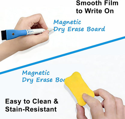 Magnetic Whiteboard for Fridge, 4-Pack Dry Erase Boards (12×8 in) with 5 Markers & Eraser, Strong Magnet & Stain-Resistant Surface, Reusable Message Board for Fridge, Family Planner & Kitchen Notes