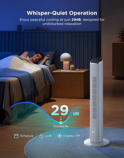 GoveeLife 36 in. Black Tower Fan for Bedroom, 5 Modes 8 Speeds up to 25ft/s