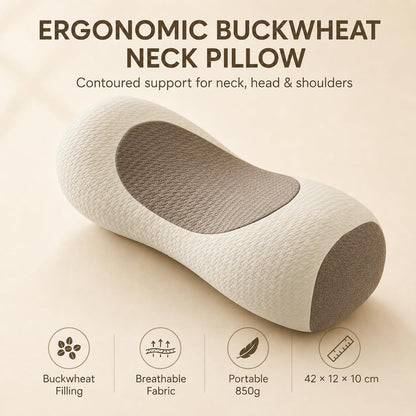 Buckwheat Neck Roll Pillow, Adjustable Cervical Pillow for Neck Pain Relief | natural hull fill, customizable loft, firm support, side and back sleepers, washable cover, lower back use