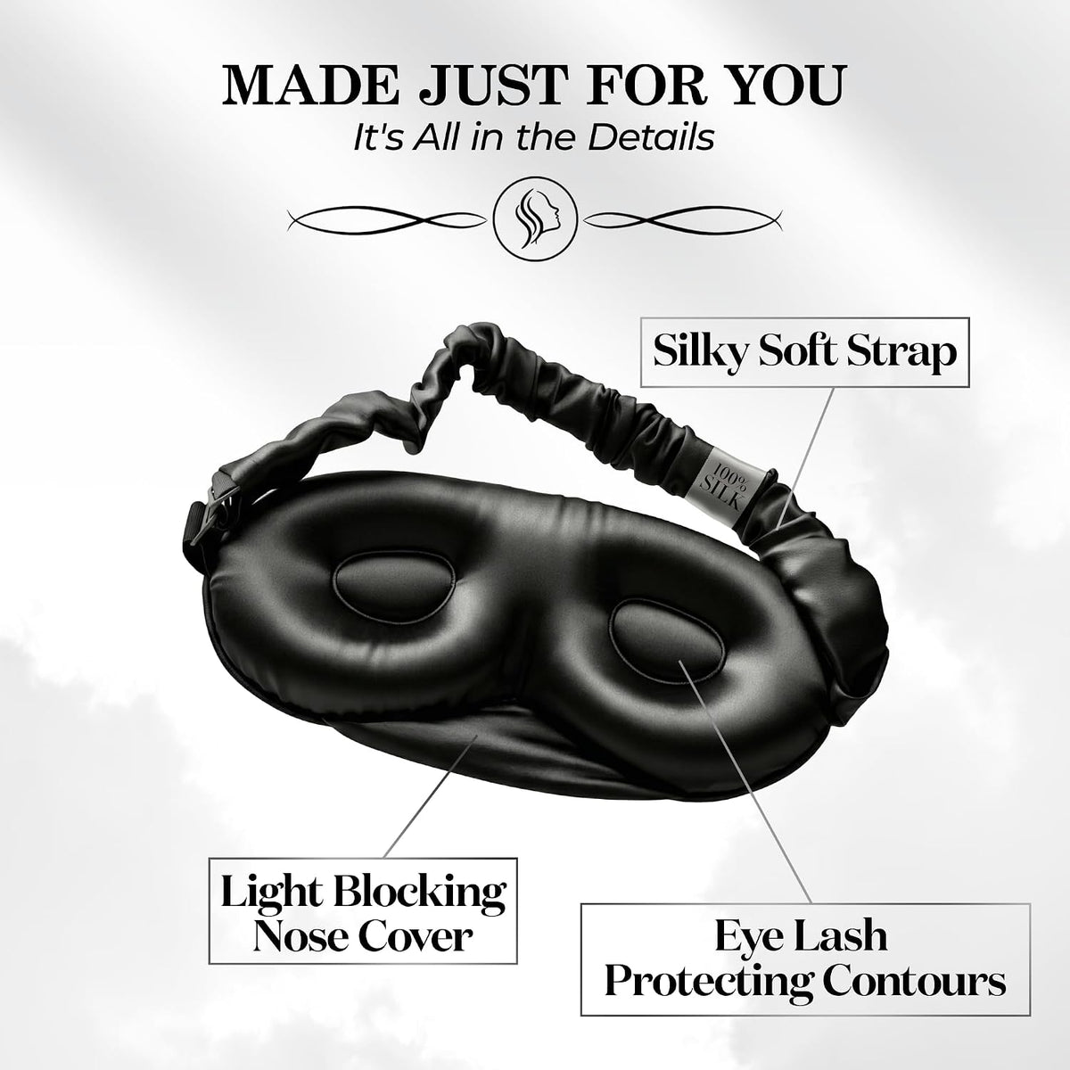 SLEEP SANCTUARY 100% Pure Mulberry Silk Sleep Mask - 22 Momme Light Blocking 3D Contour Silk Eye Mask for Sleeping - Secure Fit for Side Sleepers, Women & Men - Cloud Soft (Misty Blue)
