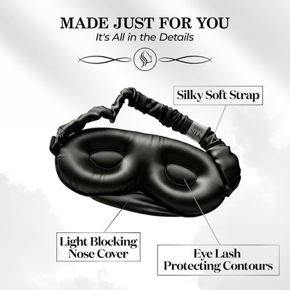 SLEEP SANCTUARY 100% Pure Mulberry Silk Sleep Mask - 22 Momme Light Blocking 3D Contour Silk Eye Mask for Sleeping - Secure Fit for Side Sleepers, Women & Men - Cloud Soft (Misty Blue)