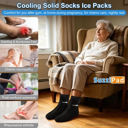 SuzziPad Cold Therapy Socks, Adjustable Ankle Ice Pack Wrap for Chemo, M