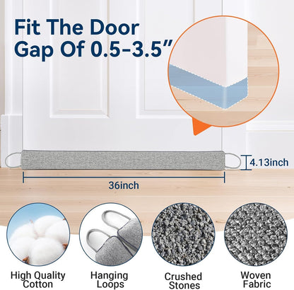Door Draft Stopper, Heavy Duty Under Door Draft Blocker, Grey | 36’’ Weighted Door Seal, Gap Filler, Door Bottom, For Noise Light Cold Air, with Adhesive Strips, Bedroom Office Kitchen Home