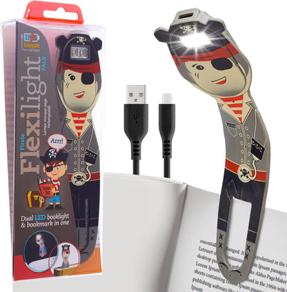 Gifts for Readers & Writers Rechargeable Book Light for Kids, Clip On Reading Light for Bed, 2in1 Flexilight Pals & Bookmark, 12 Hours of Light Once Charged, Includes USB Cable & 2 LED Lights, Dog