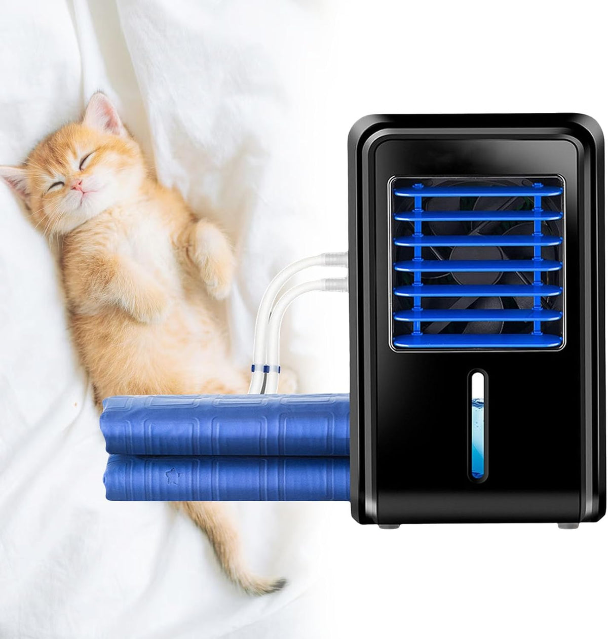 Portable Bed Cooling System Fan - 4 Wind Speed & Maximum Fan Speed 2500 rpm - Electric Water-Cooled Mattress, for/Bedroom/Desk/Room/Tabletop (Black, Double)