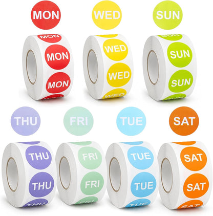 10500PCS 7 Days of The Week Labels for Restaurant Kitchen Container | 1"Round Day Dot Food Rotation Labels Color Coding Dot Round Self Adhesive Date Dot Sticker