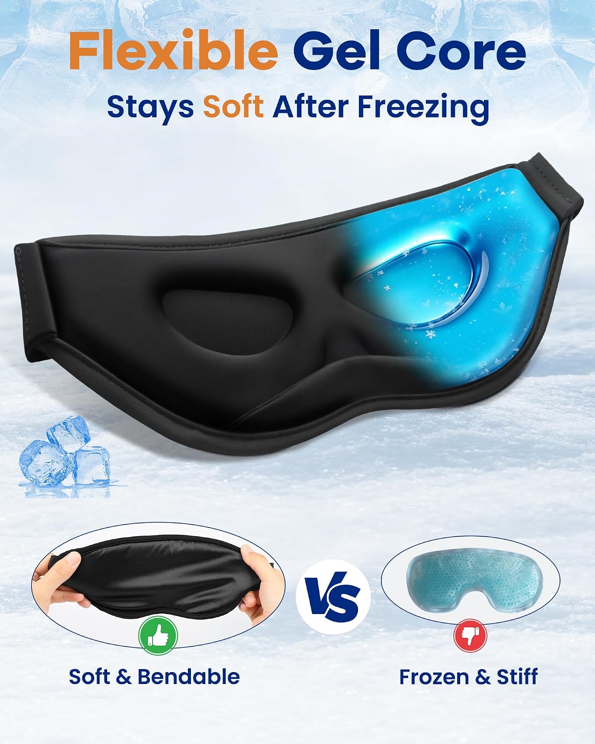 BeeVines 3D Cooling Gel Eye Mask for Puffy Eyes Migraines Headache Fast Relief, After Surgery Care, Ice Pack for Cold Compress, 6 OZ Contoured Weighted Sleep Mask for Sleeping, 100% Blackout