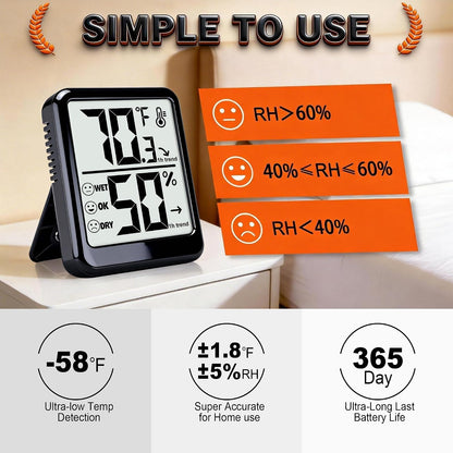 Room Thermometer Indoor Hygrometer Digital Humidity Meter | Accurate Sensor, Fast Refresh, Big Digits, Easy to View, ℉/℃, w/ AAA Battery, Compact for Home, Office, Pet, Plant