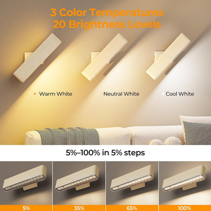 MOITA Battery Operated Wall Sconce Set of 2 Wireless Wall Lamp with Remote Control & Touch Control Rechargeable LED Wall Lights 3 Color Temperatures 360° Rotatable for Bedroom Living Room Black