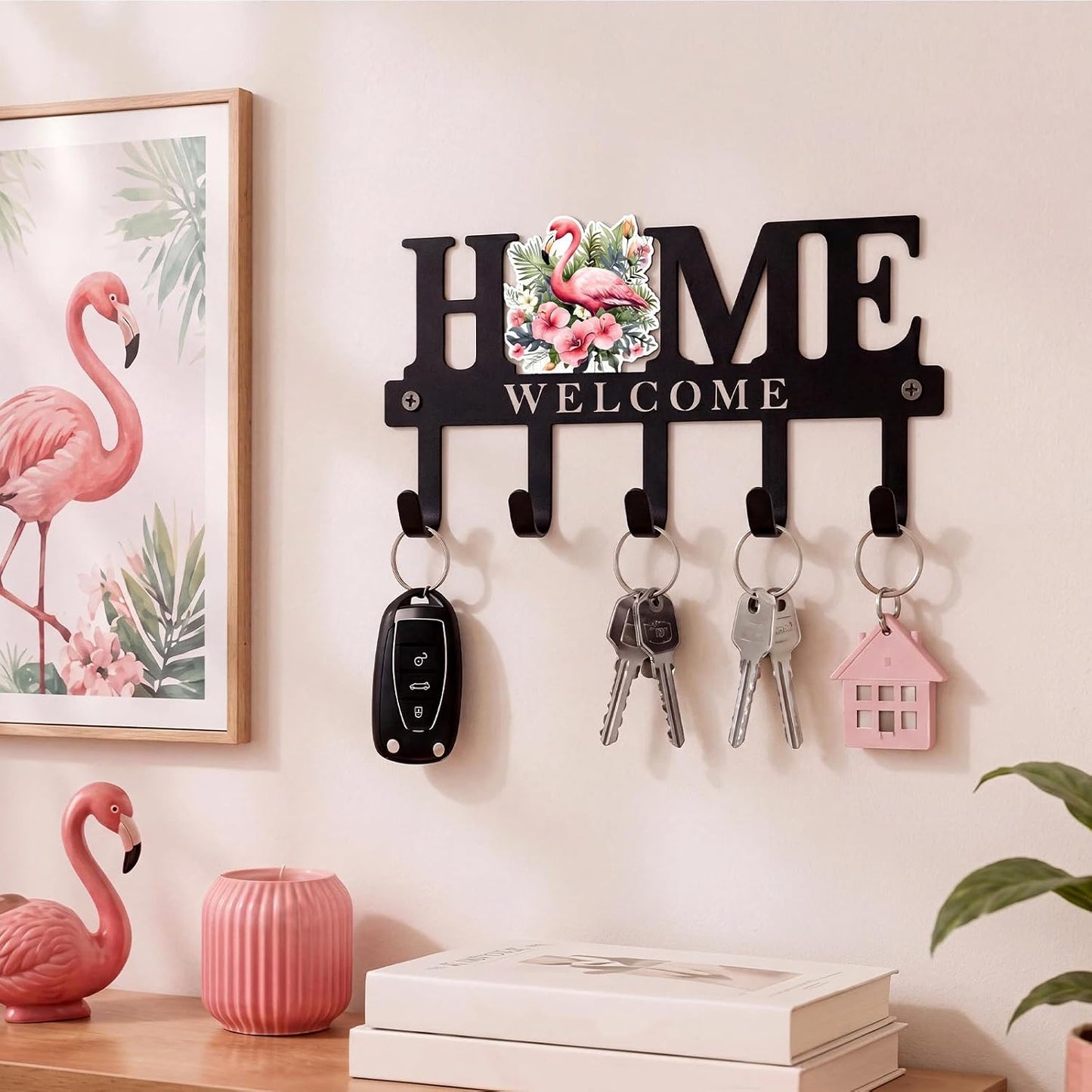Key Holder Wall Mount Paw Print Metal Key Hooks Organizer Dog Leash Holder with 5 Hooks Rustic Farmhouse Decorative Welcome Home Wall Decor for Entryway Bathroom Dog Lover 9.8 Inch