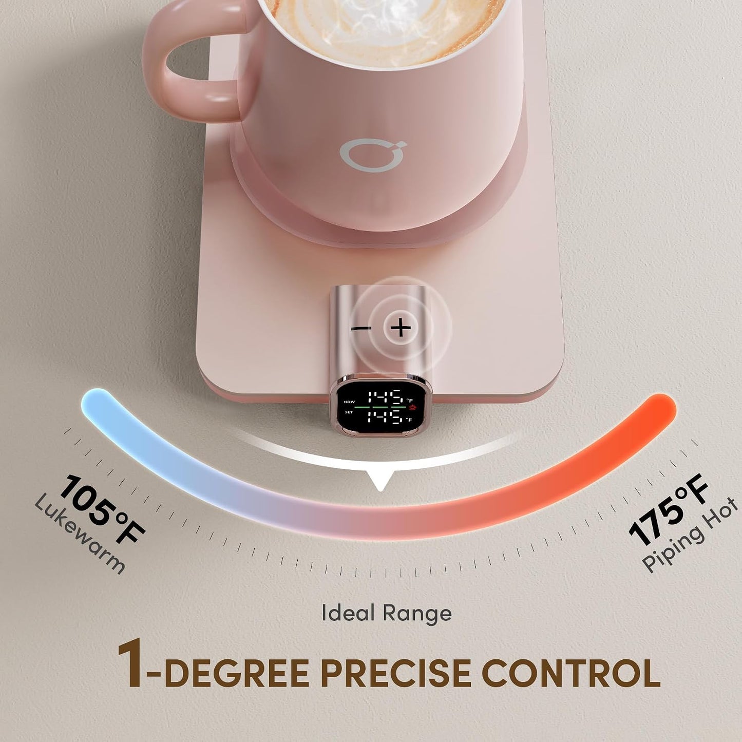 Coffee Cup Warmer & IKAGO Mug Set, 1℉ Precise Temp Control Mug Warmer | Auto Shut Off, Infrared Sensor, Dual Temp Display, ℉/℃ Optional, 15oz Mug with Spoon & Lid Included, Gifts for Men Women