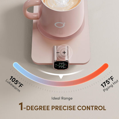 Coffee Cup Warmer & IKAGO Mug Set, 1℉ Precise Temp Control Mug Warmer | Auto Shut Off, Infrared Sensor, Dual Temp Display, ℉/℃ Optional, 15oz Mug with Spoon & Lid Included, Gifts for Men Women