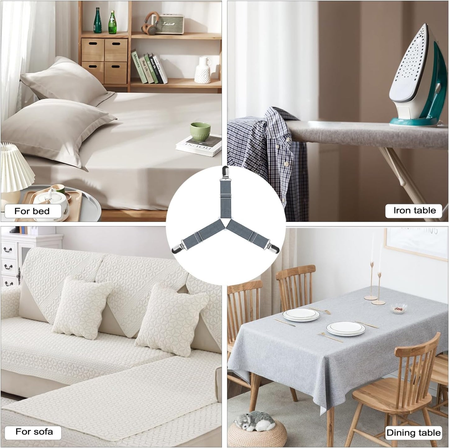 Bed Sheet Straps, Easy to Install Sheet Straps, Fitted Sheet Clips, Adjustable Sheet Fasteners, Say Goodbye to The Messy Sheets (Gray-4 Pcs)