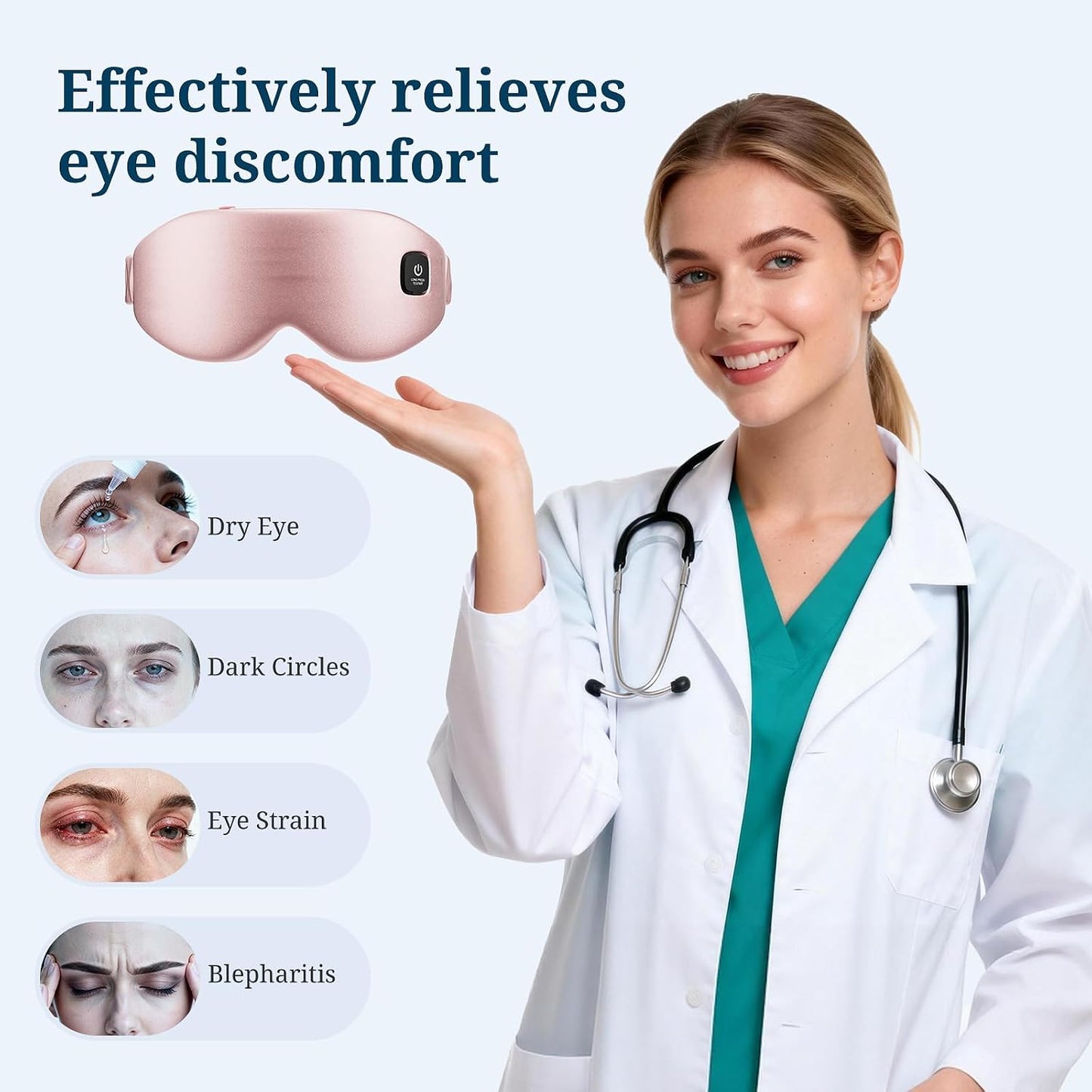 100% Silk Wireless Heated Eye Mask with Cooling, Relieves Dry Eye Syndrome and Puffy, Reduces Dark Circles, Adjustable Velcro Design and Washable Cover, Suitable for Travel & Gifts-Pink. | 3 Heat Levels; 15-Minute Auto-Off; 1500mAh Battery; Type-C