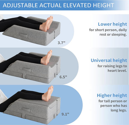 KingPavonini Adjustable Leg Elevation Pillows for Swelling After Surgery | Cooling Gel Memory Foam, Leg Wedge Pillow for Post Surgery, Fits All Heights, Non-Slip & 4 Handles, Breathable Washable Cover