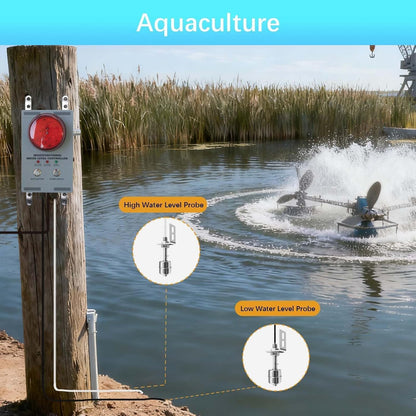 Professional Water Leak Alarm, Water Leak Detector with Dual Probes, 120dB Adjustable Audible/Visual Alarm, 33FT Cable, All-Metal Industrial for Sump Pump/Basement/Septic Tank/Well/Factory/Warehouse