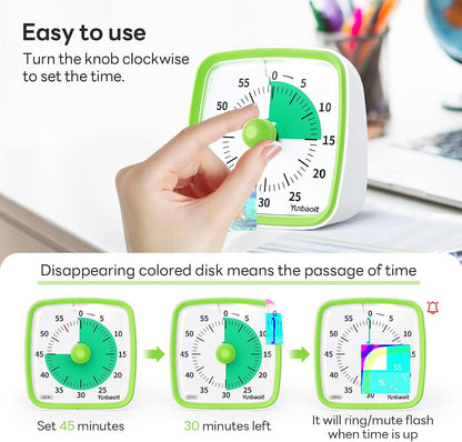 Yunbaoit Visual Timer with Night Light, 60 Minute Countdown, Light Blue | 3 Alarm Modes, Mute Flash, for Kids and Adults, Time Management Tool for Classroom, Home, School, and Work