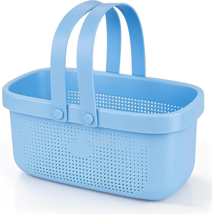 JiatuA Plastic Storage Basket with Handle Portable Shower Caddy Tote Organizer Basket Bin for Bathroom Kitchen Dorm Room Bedroom, Green | Sturdy Drainage Large Capacity Organizer Basket with Silicone Handles for Bathroom Kitchen Bedroom College Dorm