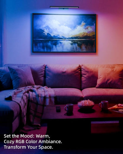 EZVALO Picture Light for Wall, 4800mAh Rechargeable Wireless Gold Light with IR Remote, Dimmable Magnetic LED Art Display Light with 3 Color Temperatures, for Gallery, Living Room, Bedroom(2Pack)