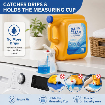 Laundry Detergent Dispenser Cup Holder, No Drip Laundry Detergent Holder with Easy Press Nozzle Switch, Laundry Cup Holder and Drip Tray for Liquid Detergent Dispenser, Laundry Room Organization