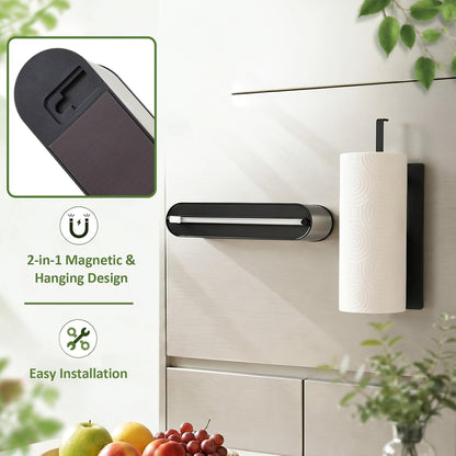 Lothee 2-piece Magnetic Foil & Plastic Wrap Dispenser with Cutter and Magnetic Paper Towel Holder Stainless Steel Kitchen Organizer Set Space Saving for Drawer Countertop Fit 12" Cling Film & 9" Paper