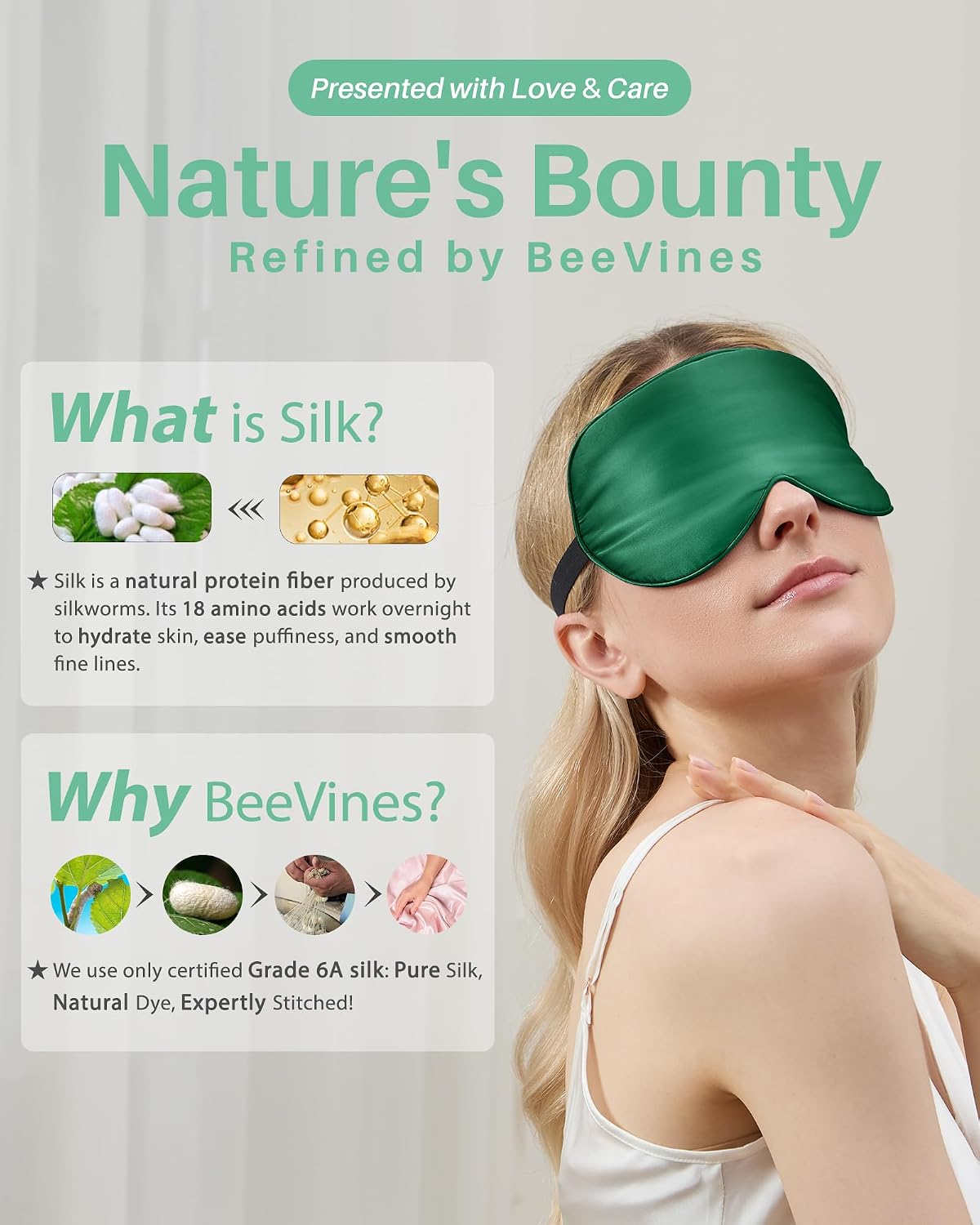 BeeVines 100% Mulberry Silk Sleep Mask, Light Blocking Eye Masks (2 Packs)