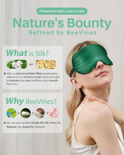 BeeVines 100% Mulberry Silk Sleep Mask, Light Blocking Eye Masks (2 Packs)